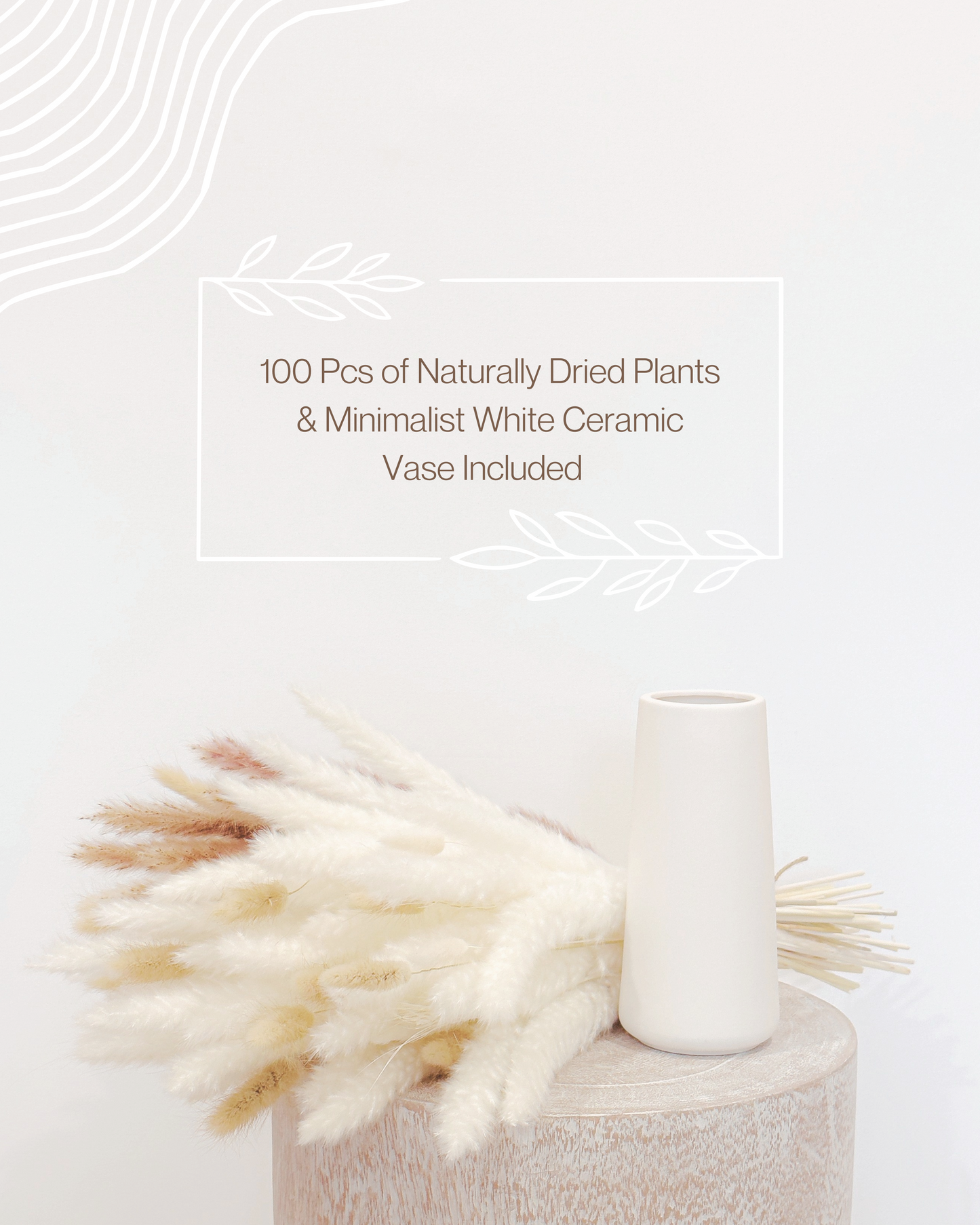 Pampas Grass Décor with Ceramic Vase Included (100 Pcs Bundle)